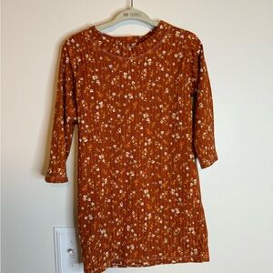Girls' Rust Floral Long-Sleeve Dress